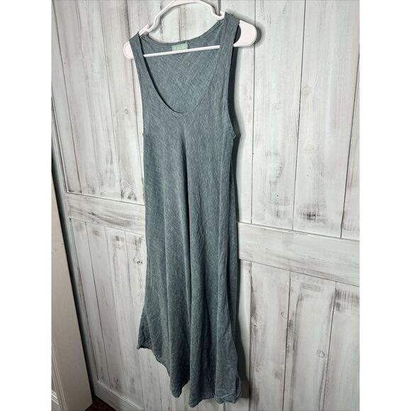CP SHADES TEAL HATCHED 100% LINEN SLEEVELESS LIGHT AIRY LAGENLOOK MIDI DRESS S - Picture 4 of 16